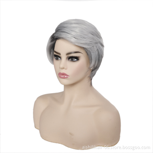 wholesale  wigs stort natural straight ombre black to silver colour fiber synthetic hair wigs for women